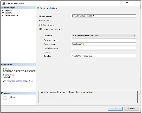 Create a new linked server from the SQL Server Management Studio object explorer