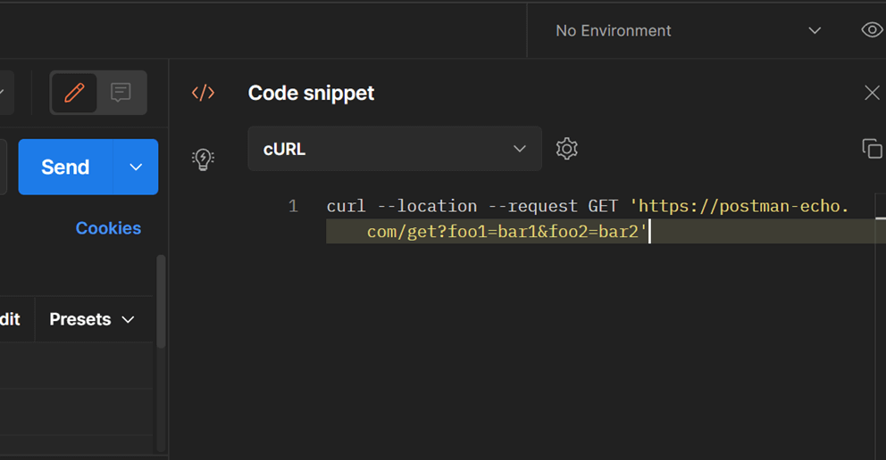 Code Snippet機能で、cURLによるリクエストのコードスニペットを取得