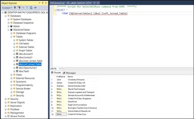 Left join in SQL Server