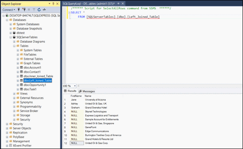 Left join in SQL Server