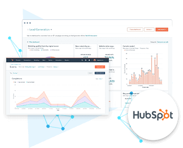 Hubspot Logo and Dashboard Graphic