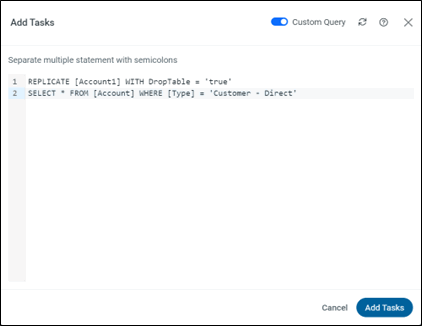 Add a custom SQL query for the task