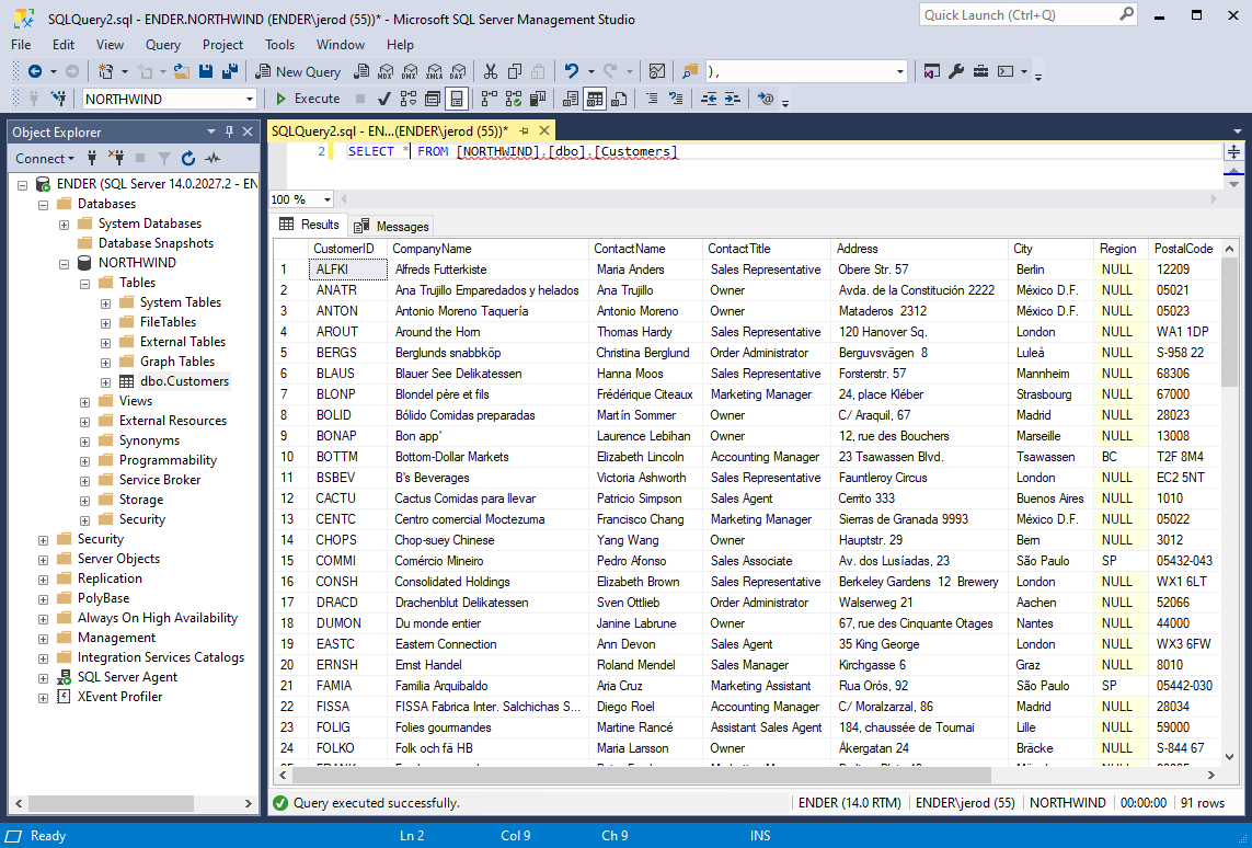 Querying SQL Server Customers Table Data in SSMS