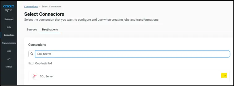 Search for the destination database